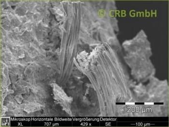 SEM-picture of chrysotile asbestos in leight-weight-panels, Sokalite