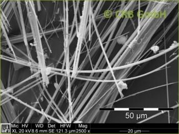 SEM-picture of amphibole asbestos, amosite in asbestos-cement, fibrous cement