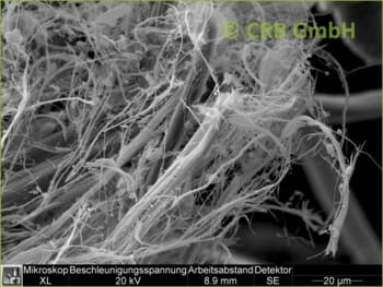 SEM-picture of chrysotile asbestos in textiles